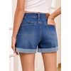 image:imageSidefeel Womens Shorts High Waisted Jean Shorts Stretchy Buttoned Folded Hem Summer Trendy Denim Shorts for WomenDark Blue