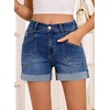 image:imageSidefeel Womens Shorts High Waisted Jean Shorts Stretchy Buttoned Folded Hem Summer Trendy Denim Shorts for WomenDark Blue