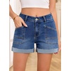 image:imageSidefeel Womens Shorts High Waisted Jean Shorts Stretchy Buttoned Folded Hem Summer Trendy Denim Shorts for WomenDark Blue