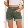 image:imageSidefeel Womens Shorts High Waisted Jean Shorts Stretchy Buttoned Folded Hem Summer Trendy Denim Shorts for WomenGreen