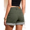 image:imageSidefeel Womens Shorts High Waisted Jean Shorts Stretchy Buttoned Folded Hem Summer Trendy Denim Shorts for WomenGreen
