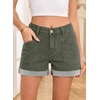 image:imageSidefeel Womens Shorts High Waisted Jean Shorts Stretchy Buttoned Folded Hem Summer Trendy Denim Shorts for WomenGreen