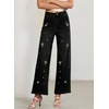 image:imageSidefeel Womens Straight Leg Embroidered Jeans High Waisted Stretchy Wide Leg Denim PantsBlack