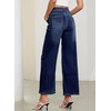 image:imageSidefeel Womens Straight Leg Embroidered Jeans High Waisted Stretchy Wide Leg Denim PantsBluing