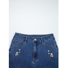 image:imageSidefeel Womens Straight Leg Embroidered Jeans High Waisted Stretchy Wide Leg Denim PantsDark Blue