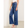 image:imageSidefeel Womens Straight Leg Embroidered Jeans High Waisted Stretchy Wide Leg Denim PantsDark Blue