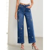 image:imageSidefeel Womens Straight Leg Embroidered Jeans High Waisted Stretchy Wide Leg Denim PantsDark Blue