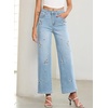 image:imageSidefeel Womens Straight Leg Embroidered Jeans High Waisted Stretchy Wide Leg Denim PantsIceland Blue