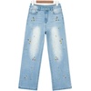 image:imageSidefeel Womens Straight Leg Embroidered Jeans High Waisted Stretchy Wide Leg Denim PantsIceland Blue