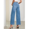 image:imageSidefeel Womens Straight Leg Embroidered Jeans High Waisted Stretchy Wide Leg Denim PantsLight Blue