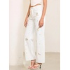 image:imageSidefeel Womens Straight Leg Embroidered Jeans High Waisted Stretchy Wide Leg Denim PantsWhite