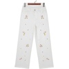 image:imageSidefeel Womens Straight Leg Embroidered Jeans High Waisted Stretchy Wide Leg Denim PantsWhite