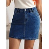 image:imageSidefeel Womens Summer Jean Skirt 2026 High Waist Button Stretch Knee Length Denim SkirtBluing
