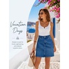 image:imageSidefeel Womens Summer Jean Skirt 2026 High Waist Button Stretch Knee Length Denim SkirtDark Blue