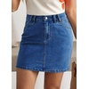 image:imageSidefeel Womens Summer Jean Skirt 2026 High Waist Button Stretch Knee Length Denim SkirtDark Blue