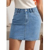 image:imageSidefeel Womens Summer Jean Skirt 2026 High Waist Button Stretch Knee Length Denim SkirtIceland Blue