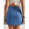 image:imageSidefeel Womens Summer Jean Skirt 2026 High Waist Button Stretch Knee Length Denim SkirtLight Blue