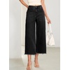 image:imageSidefeel Womens Wide Leg Baggy Capri Jeans High Waisted Straight Leg Stretchy Raw Hem Cropped Denim Pants with PocketsBlack