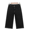 image:imageSidefeel Womens Wide Leg Baggy Capri Jeans High Waisted Straight Leg Stretchy Raw Hem Cropped Denim Pants with PocketsBlack