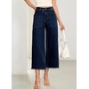 image:imageSidefeel Womens Wide Leg Baggy Capri Jeans High Waisted Straight Leg Stretchy Raw Hem Cropped Denim Pants with PocketsBluing