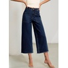 image:imageSidefeel Womens Wide Leg Baggy Capri Jeans High Waisted Straight Leg Stretchy Raw Hem Cropped Denim Pants with PocketsBluing
