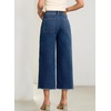 image:imageSidefeel Womens Wide Leg Baggy Capri Jeans High Waisted Straight Leg Stretchy Raw Hem Cropped Denim Pants with PocketsDark Blue