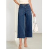 image:imageSidefeel Womens Wide Leg Baggy Capri Jeans High Waisted Straight Leg Stretchy Raw Hem Cropped Denim Pants with PocketsDark Blue
