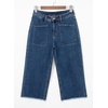 image:imageSidefeel Womens Wide Leg Baggy Capri Jeans High Waisted Straight Leg Stretchy Raw Hem Cropped Denim Pants with PocketsDark Blue