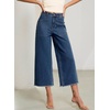 image:imageSidefeel Womens Wide Leg Baggy Capri Jeans High Waisted Straight Leg Stretchy Raw Hem Cropped Denim Pants with PocketsDark Blue