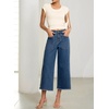 image:imageSidefeel Womens Wide Leg Baggy Capri Jeans High Waisted Straight Leg Stretchy Raw Hem Cropped Denim Pants with PocketsDark Blue