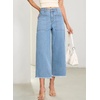 image:imageSidefeel Womens Wide Leg Baggy Capri Jeans High Waisted Straight Leg Stretchy Raw Hem Cropped Denim Pants with PocketsIceland Blue
