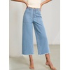 image:imageSidefeel Womens Wide Leg Baggy Capri Jeans High Waisted Straight Leg Stretchy Raw Hem Cropped Denim Pants with PocketsIceland Blue