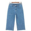 image:imageSidefeel Womens Wide Leg Baggy Capri Jeans High Waisted Straight Leg Stretchy Raw Hem Cropped Denim Pants with PocketsLight Blue