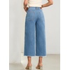 image:imageSidefeel Womens Wide Leg Baggy Capri Jeans High Waisted Straight Leg Stretchy Raw Hem Cropped Denim Pants with PocketsLight Blue