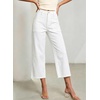 image:imageSidefeel Womens Wide Leg Baggy Capri Jeans High Waisted Straight Leg Stretchy Raw Hem Cropped Denim Pants with PocketsWhite