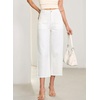 image:imageSidefeel Womens Wide Leg Baggy Capri Jeans High Waisted Straight Leg Stretchy Raw Hem Cropped Denim Pants with PocketsWhite