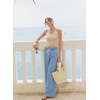 image:imageSidefeel Womens Wide Leg Baggy Jeans High Waisted Elastic Waist Loose Fit Drawstring Long Denim PantsIceland Blue