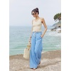 image:imageSidefeel Womens Wide Leg Baggy Jeans High Waisted Elastic Waist Loose Fit Drawstring Long Denim PantsIceland Blue