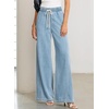 image:imageSidefeel Womens Wide Leg Baggy Jeans High Waisted Elastic Waist Loose Fit Drawstring Long Denim PantsIceland Blue