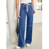 image:imageSidefeel Womens Wide Leg Jeans High Waisted Elastic Stretchy Trendy Drawstring Baggy Pull On Denim Pants with Oversized FitLight Blue
