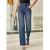 image:imageSidefeel Womens Wide Leg Jeans High Waisted Straight Leg Stretchy Denim Pants with PocketsReal Teal