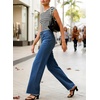 image:imageSidefeel Womens Wide Leg Jeans High Waisted Straight Leg Stretchy Trendy Button Fly Raw Hem Denim PantsBluing