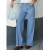 image:imageSidefeel Womens Wide Leg Jeans High Waisted Straight Leg Stretchy Trendy Button Fly Raw Hem Denim PantsLight Blue