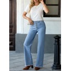 image:imageSidefeel Womens Wide Leg Jeans High Waisted Straight Leg Stretchy Trendy Button Fly Raw Hem Denim PantsLight Blue