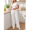 image:imageSidefeel Womens Wide Leg Jeans High Waisted Straight Leg Stretchy Trendy Button Fly Raw Hem Denim PantsWhite