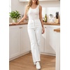 image:imageSidefeel Womens Wide Leg Jeans High Waisted Straight Leg Stretchy Trendy Button Fly Raw Hem Denim PantsWhite