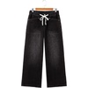 image:imageSidefeel Womens Wide Leg Jeans High Waisted Stretchy Baggy Elastic Waist Drawstring Ankle Denim Jeans with PocketsBlack