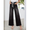 image:imageSidefeel Womens Wide Leg Jeans High Waisted Stretchy Baggy Elastic Waist Drawstring Ankle Denim Jeans with PocketsBlack