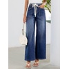 image:imageSidefeel Womens Wide Leg Jeans High Waisted Stretchy Baggy Elastic Waist Drawstring Ankle Denim Jeans with PocketsBluing
