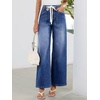 image:imageSidefeel Womens Wide Leg Jeans High Waisted Stretchy Baggy Elastic Waist Drawstring Ankle Denim Jeans with PocketsDark Blue